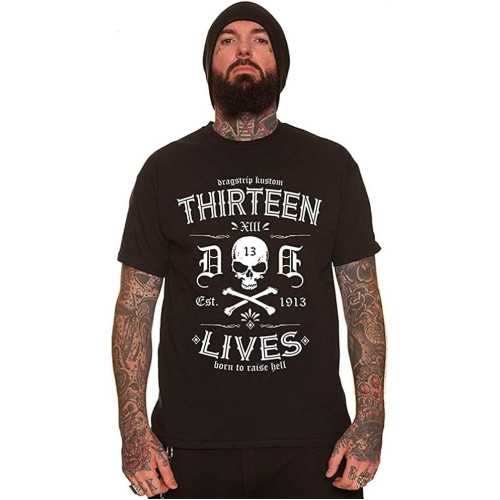 Mens Dragstrip Clothing 13 Lives Born to Raise Hell Black Biker Hot Rod Tattoo T Shirt Men Black Fashion Tshirt, Mens Dragstrip Clothing 13 Lives Born to Raise Hell Black Biker Hot Rod Tattoo T Shirt Men Black Fashion Tshirt,