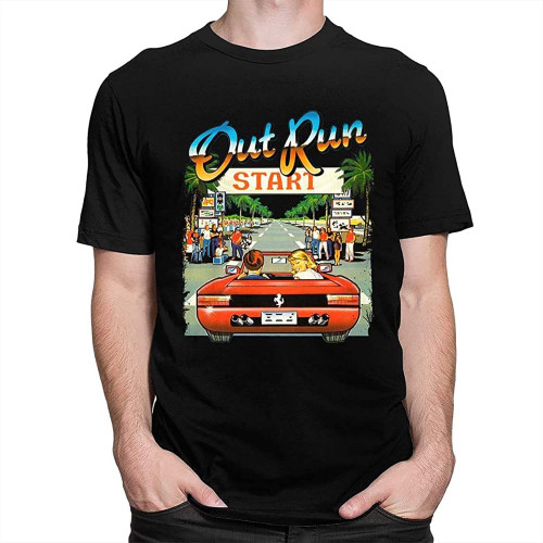 Japan Arcade Racing Video Game Out Run T Shirt Men Vintage 80 Console Gaming Tops Outrun Tshirt Casual Oversized Tee