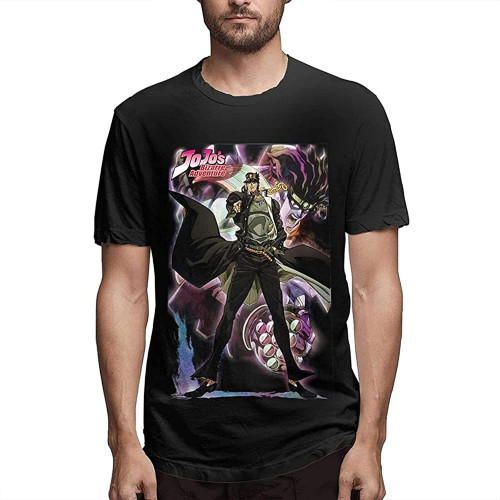 JoJo's Bizzare Adventure Man Crew Neck T-Shirts Casual Tops tee Black Training Cotton