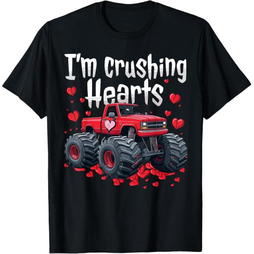 I Crush Hearts Monster Truck Toddler Boys Valentines Day Cotton Men T Shirt