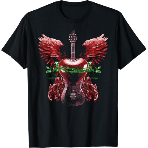 Love & Rock Guitar Rose Valentines Day Music Rock and Roll Cotton Men T Shirt Love & Rock Guitar Rose Valentines Day Music Rock and Roll Cotton Men T Shirt