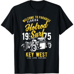 Key West Florida Retro Hotrod Surf Design Cotton Men T Shirt