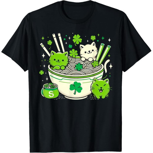 Irish Ramen Cats Cute Anime St Patrick's Day Women Girls Cotton Men T Shirt Irish Ramen Cats Cute Anime St Patrick's Day Women Girls Cotton Men T Shirt