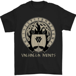 Vikings Valhalla Awaits Valknut Symbol Odin Mens T-Shirt 100% Cotton Vikings Valhalla Awaits Valknut Symbol Odin Mens T-Shirt 100% Cotton