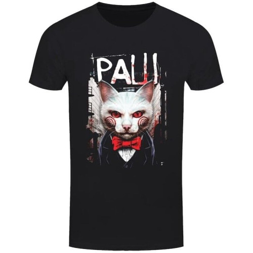 PAW (Saw) Black Heavyweight Unisex Crewneck Horror Film T-Shirt for Cat Lovers PAW (Saw) Black Heavyweight Unisex Crewneck Horror Film T-Shirt for Cat Lovers