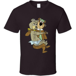 Yogi and Cindy Bear Retro Cartoon Character Worn Look Gift T Shirt Black