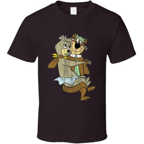 Yogi and Cindy Bear Retro Cartoon Character Worn Look Gift T Shirt Black Yogi and Cindy Bear Retro Cartoon Character Worn Look Gift T Shirt Black