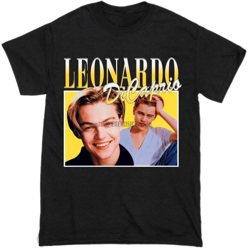 Men T Shirt Vintage Leonardo Dicaprio T-Shirt Tshirt Black