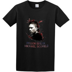 Men's Round Neck T-Shirt Breelyprison Break Button Closure Black
