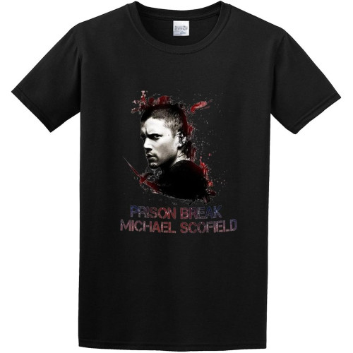 Men's Round Neck T-Shirt Breelyprison Break Button Closure Black