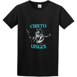 Men's Round Neck T-Shirt Cirith Ungol Frost and Fire Logo Twin Needle Sleeves and Hem Black