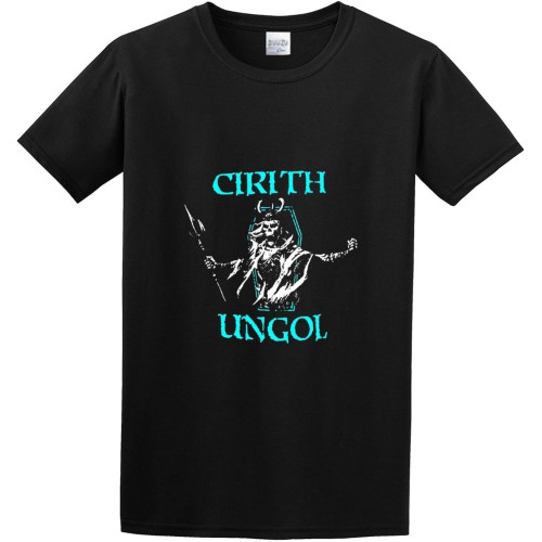 Men's Round Neck T-Shirt Cirith Ungol Frost and Fire Logo Twin Needle Sleeves and Hem Black