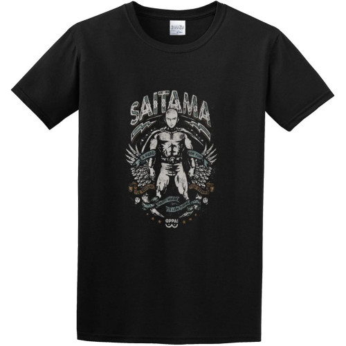 Men's Cotton Shirt Saitama Hero for Fun One Punch Short Sleeves Black