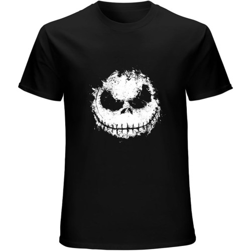 Jack Skellington Distressed Face Unisex T-Shirt Graphic Printed Tee Mens Black Shirt