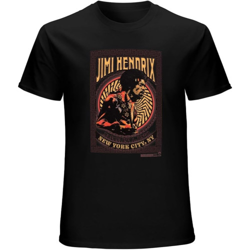 Jimi Hendrix Years Day NYC 1970 Art Deco Guitar Unisex T-Shirt Graphic Printed Tee Mens Black Shirt