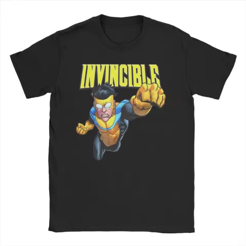 Invincible T Shirt Summer Comic Anime Pure Cotton T-Shirts Black