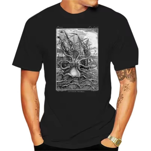LE Kraken Mens T-Shirt Tentacle Pirate Ship Tee Black