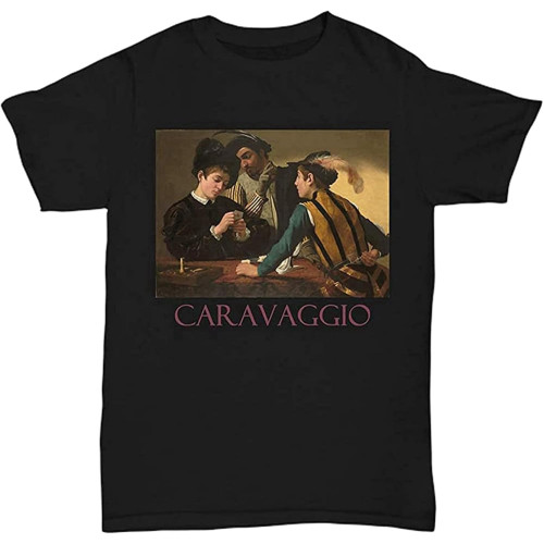 The Card Sharps by Caravaggio Black Short Sleeve Cotton Mens Tshirt