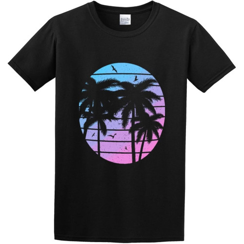 Vintage Tropical BeachTop Sweatshirt Short Sleeve Black