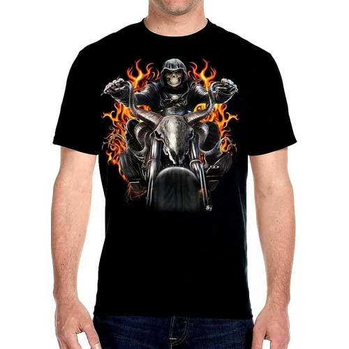 Men's Grim Reaper Riding Motorcycle Flames Biker T-Shirt Black XLTop Sweatshirt Short Sleeve Black Men's Grim Reaper Riding Motorcycle Flames Biker T-Shirt Black XLTop Sweatshirt Short Sleeve Black