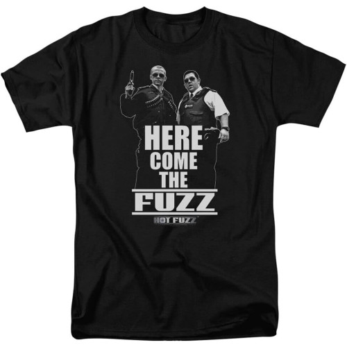 Hot Fuzz Here Come The Fuzz T Shirt Mens Licensed Police Comedy Movie Tee Black