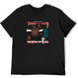 Men's Round Neck T-Shirt Three 6 Mafia Mystic Stylez Rap Twin Needle Sleeves and Hem Men's Round Neck T-Shirt Three 6 Mafia Mystic Stylez Rap Twin Needle Sleeves and Hem