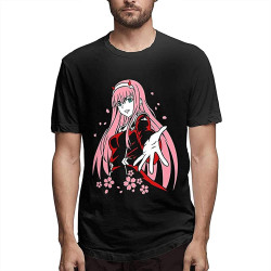 Men's Fashion T Shirts Darling in The Franxx Zero Two Short Sleeve T Shirt Men's Casual Style Clothes Double Stitch Sleeves and Hem