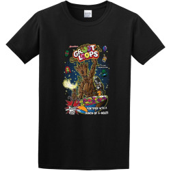 Men's Fashion T Shirts Groot Loops Twin Needle Sleeves and Hem Black