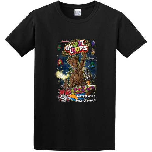 Men's Fashion T Shirts Groot Loops Twin Needle Sleeves and Hem Black