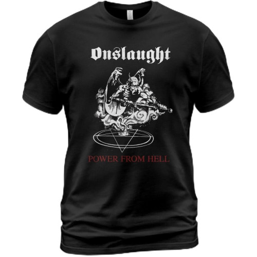 Cotton Men T Shirt Onslaught Power from Hell Album Tee Steve Grimmett Neil Turbin