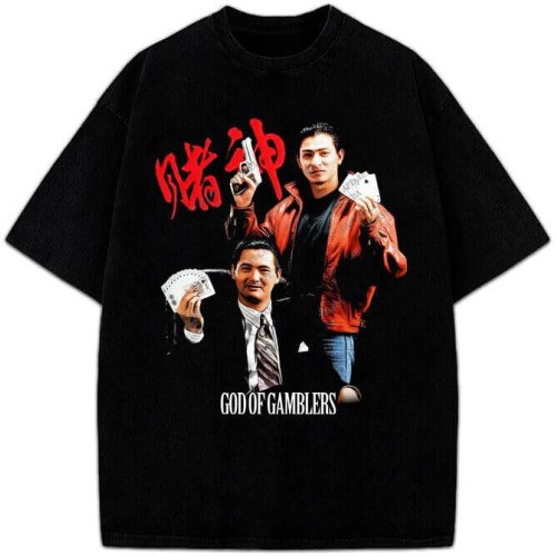 God of Gamblers 賭神 Chow Yun-Fat Andy Lau Hong Kong Style 90's Men T Shirt
