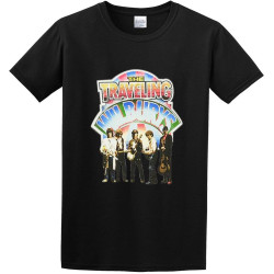 Men's Classic Tshirt Travelling Wilburys Group Shot Black Cotton Tee Men's Classic Tshirt Travelling Wilburys Group Shot Black Cotton Tee