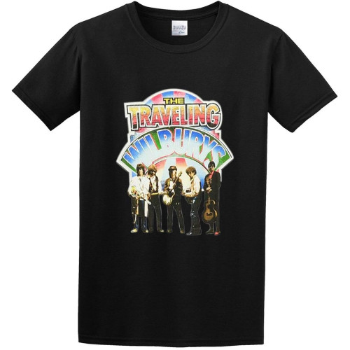 Men's Classic Tshirt Travelling Wilburys Group Shot Black Cotton Tee