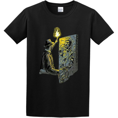 Men's Classic Tshirt Indy Jones Han Solo Mash Up Funny Fantasy Fan Black Cotton Tee Men's Classic Tshirt Indy Jones Han Solo Mash Up Funny Fantasy Fan Black Cotton Tee