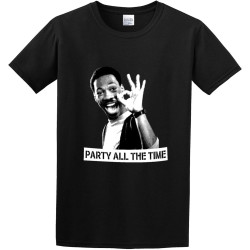 Men's Classic Tshirt Eddie Murphy Party All The Time 80S Beverly Hills Cop Parody Black Cotton Tee Men's Classic Tshirt Eddie Murphy Party All The Time 80S Beverly Hills Cop Parody Black Cotton Tee