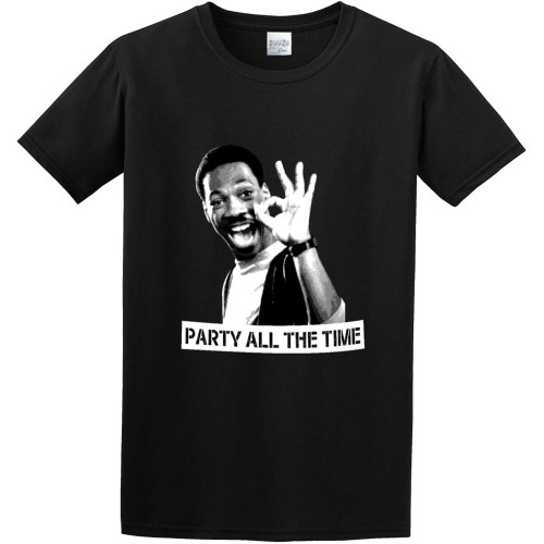 Men's Classic Tshirt Eddie Murphy Party All The Time 80S Beverly Hills Cop Parody Black Cotton Tee Men's Classic Tshirt Eddie Murphy Party All The Time 80S Beverly Hills Cop Parody Black Cotton Tee