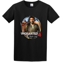 Men's Classic Tshirt 2019 Retro Uncharted 4 A Thiefs Black Cotton Tee Men's Classic Tshirt 2019 Retro Uncharted 4 A Thiefs Black Cotton Tee