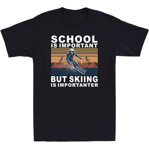 School is Important But Skiing is Importanter Funny Vintage Men's T Shirt Black