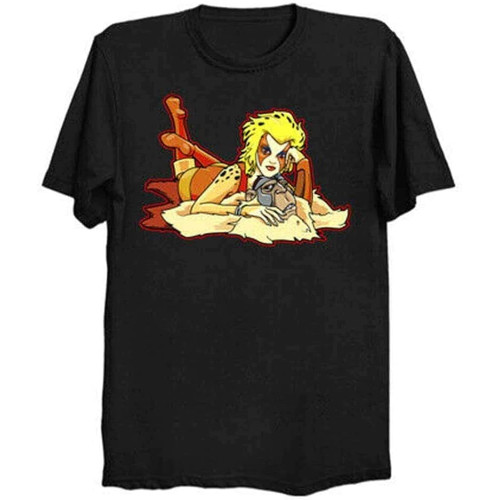 HOUKEEYUE The Sat On The Mat Cheetara On A Monkian Rug Funny Black T-Shirt Thundercats Black