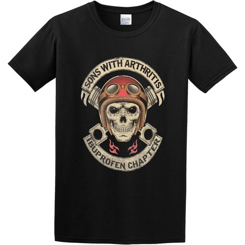 HOUKEEYUE Sons with Arthritis Motorbike Club Mc Skull Pistons Outlaw SOA Black Cotton Tshirt Mens