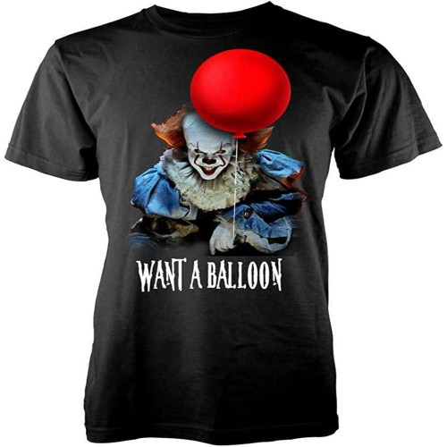 HOUKEEYUE It Clown Pennywise Want A Balloon Horror Scary Adult T Shirt Black Men's