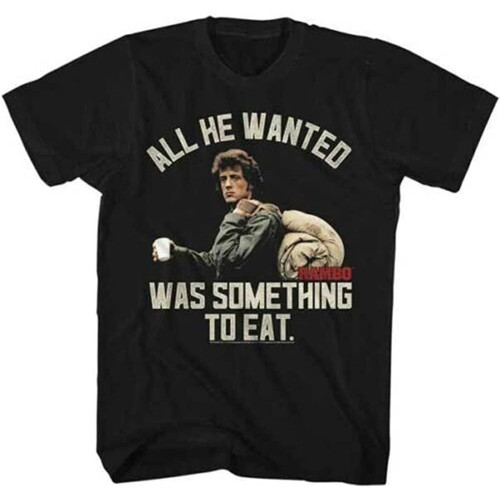 Rambo First Blood All He Wa@nt@ed was Something to Eat Men's T Shirt 80's Movie Black Rambo First Blood All He Wa@nt@ed was Something to Eat Men's T Shirt 80's Movie Black