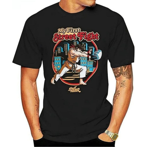 Street TEE Fighter My First Street Fight T-Shirt Men Fashion T Shirt Ropa Hombre