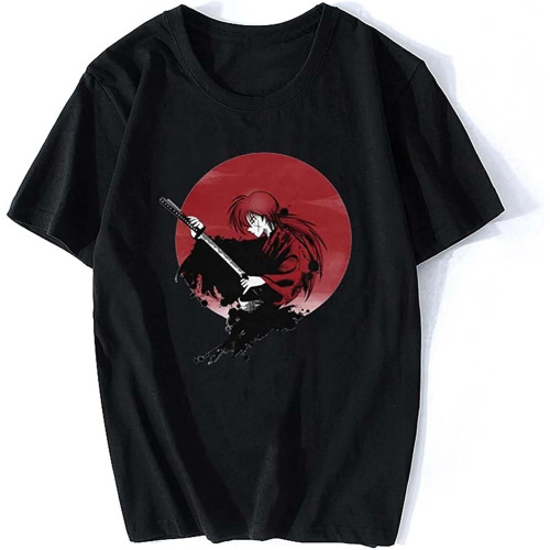 Rurouni Kenshin T Shirts Men Short Sleeve Leisure Manga Himura Kenshin Swordsman Samurai X Tshirt Cotton Fans Tee Black