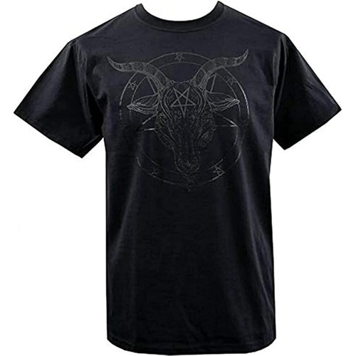 Mens T-Shirt Baphomet Pentagram SATANTIC Occult Church of Satan Goat Goth Devil Shirt