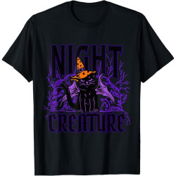 QECEOG Night Creature Halloween Black Cat Witch Hat T-Shirt QECEOG Night Creature Halloween Black Cat Witch Hat T-Shirt