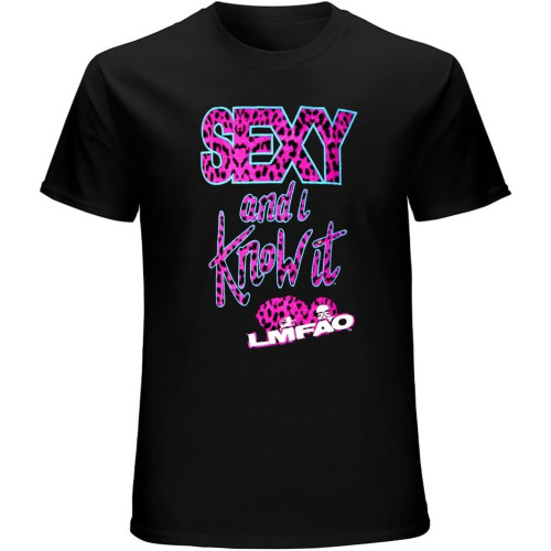 QECEOG Men's LMFAO Fur Sexy and I Know It Black T Shirt New Adult Band Merch Black QECEOG Men's LMFAO Fur Sexy and I Know It Black T Shirt New Adult Band Merch Black