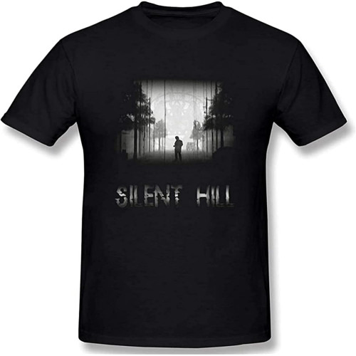 QECEOG Mens Silent Hill Adult Unisex Short Sleeve T-Shirts Black