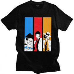Lupin The Third Arsene Lupin Men Tshirt Cotton Manga Daisuke Jigen T Shirt Fujiko Mine Tee Short Sleeve Printed T-Shirt Clothes Size XXL Black
