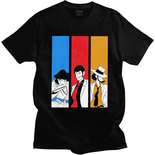 Lupin The Third Arsene Lupin Men Tshirt Cotton Manga Daisuke Jigen T Shirt Fujiko Mine Tee Short Sleeve Printed T-Shirt Clothes Size XXL Black